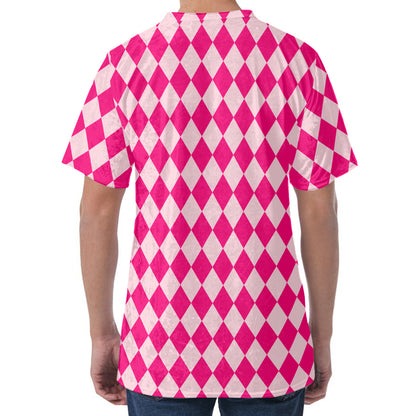 Pink Harlequin Pattern Print Men's Velvet T-Shirt