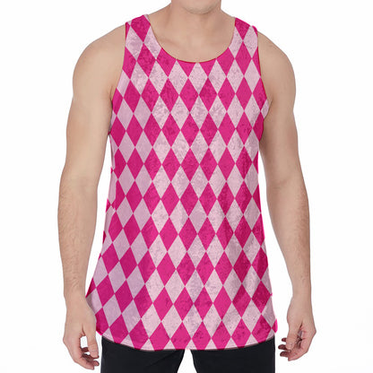 Pink Harlequin Pattern Print Men's Velvet Tank Top