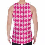 Pink Harlequin Pattern Print Men's Velvet Tank Top