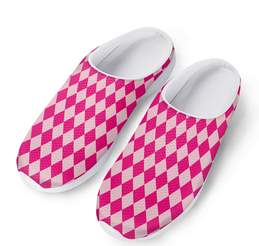 Pink Harlequin Pattern Print Mesh Casual Shoes