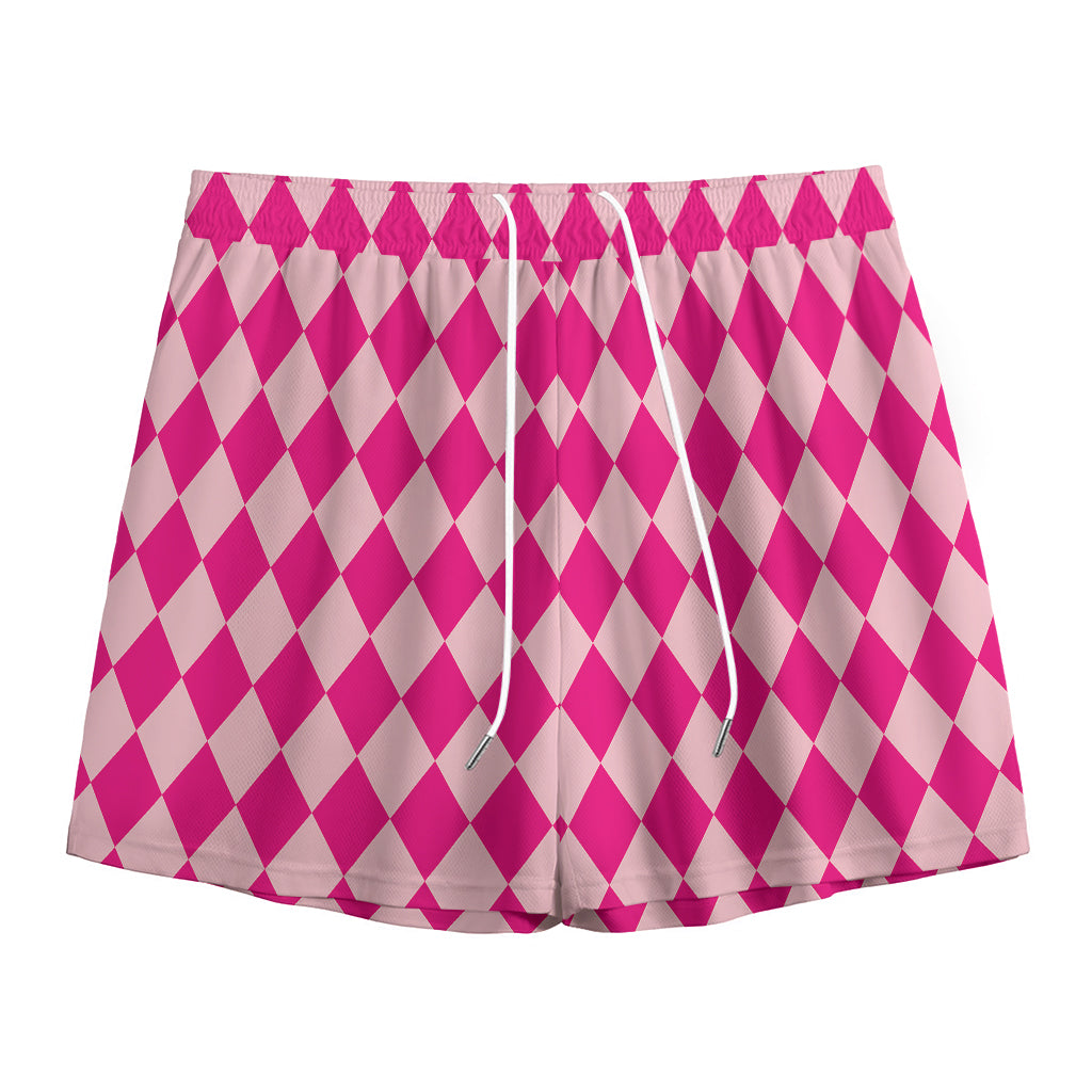 Pink Harlequin Pattern Print Mesh Shorts