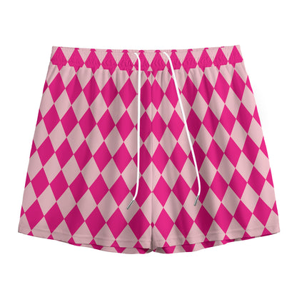 Pink Harlequin Pattern Print Mesh Shorts