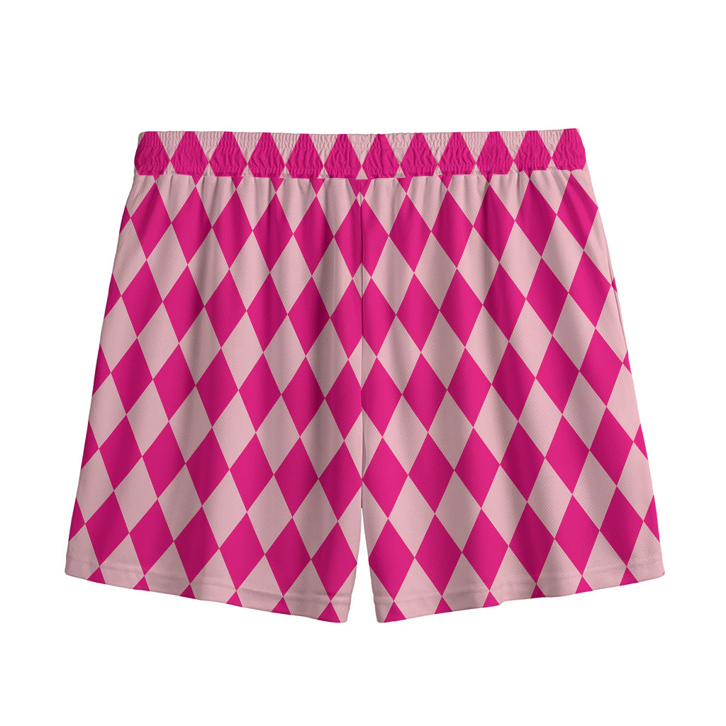 Pink Harlequin Pattern Print Mesh Shorts
