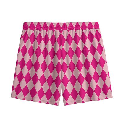 Pink Harlequin Pattern Print Mesh Shorts