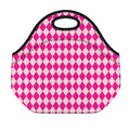Pink Harlequin Pattern Print Neoprene Lunch Bag