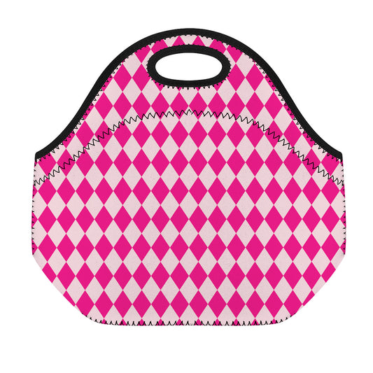 Pink Harlequin Pattern Print Neoprene Lunch Bag