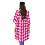 Pink Harlequin Pattern Print Open Front Beach Cover Up