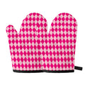 Pink Harlequin Pattern Print Oven Mitts