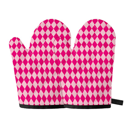 Pink Harlequin Pattern Print Oven Mitts