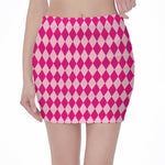 Pink Harlequin Pattern Print Pencil Mini Skirt