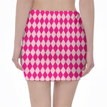 Pink Harlequin Pattern Print Pencil Mini Skirt