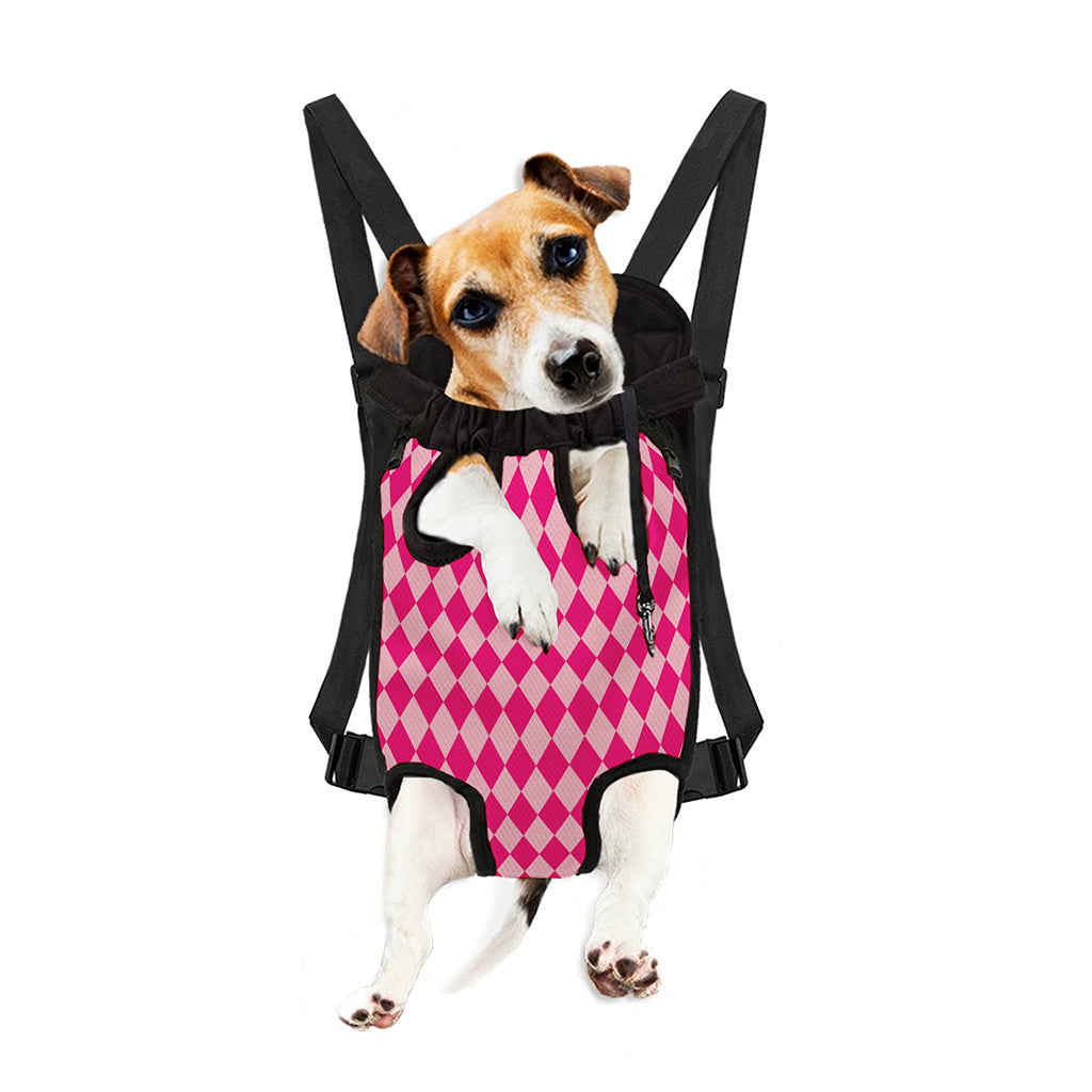 Pink Harlequin Pattern Print Pet Carrier Backpack