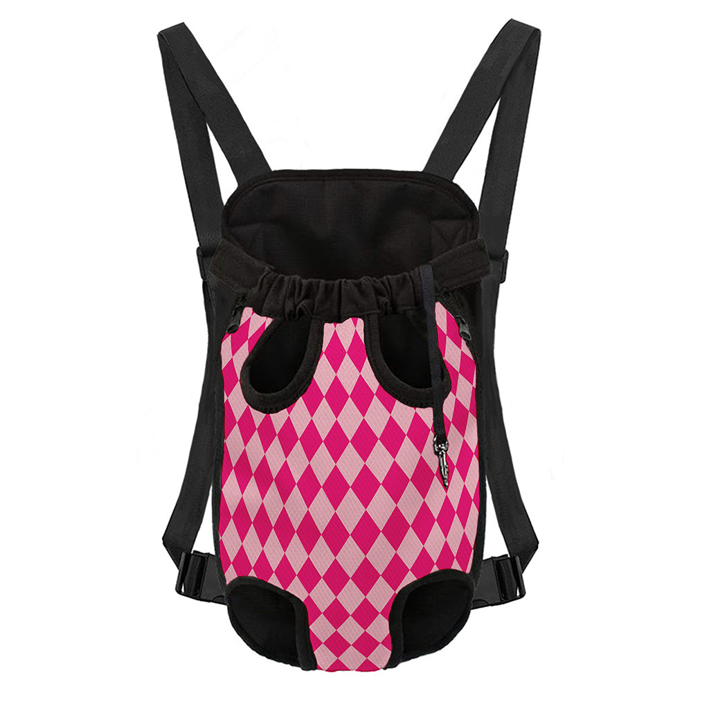 Pink Harlequin Pattern Print Pet Carrier Backpack