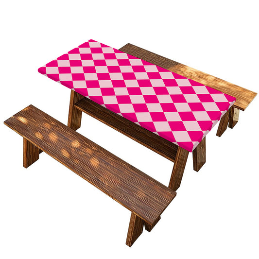 Pink Harlequin Pattern Print Picnic Table Cover