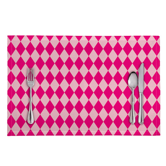Pink Harlequin Pattern Print Placemat