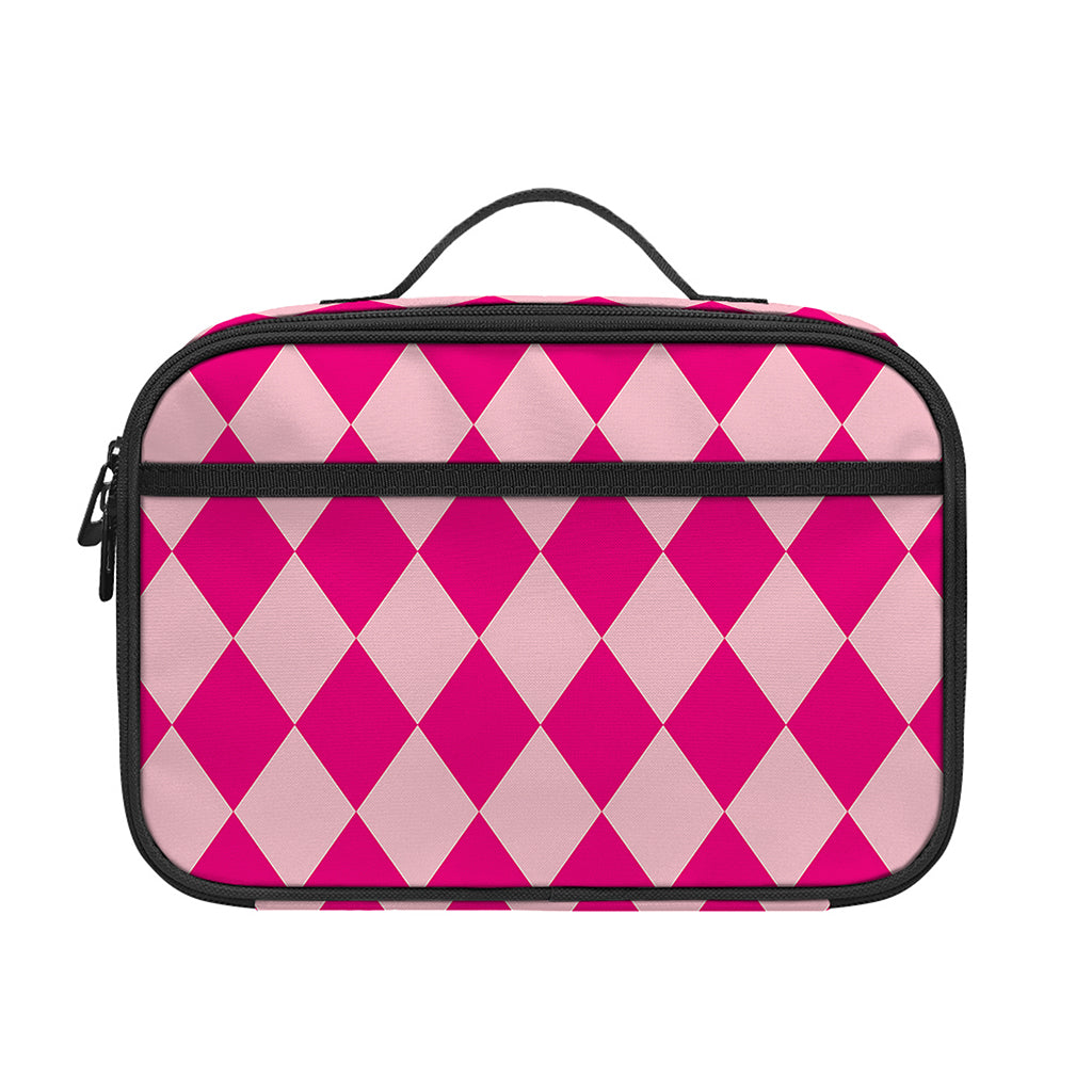 Pink Harlequin Pattern Print Portable Lunch Bag