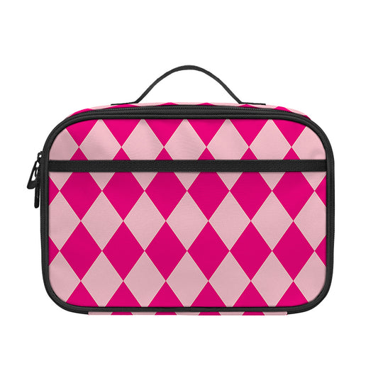 Pink Harlequin Pattern Print Portable Lunch Bag