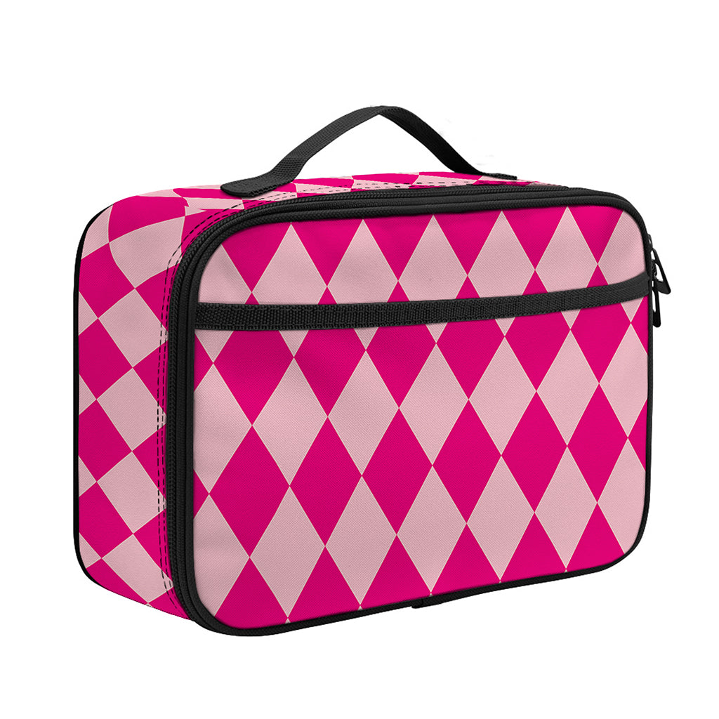 Pink Harlequin Pattern Print Portable Lunch Bag