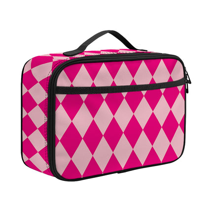 Pink Harlequin Pattern Print Portable Lunch Bag