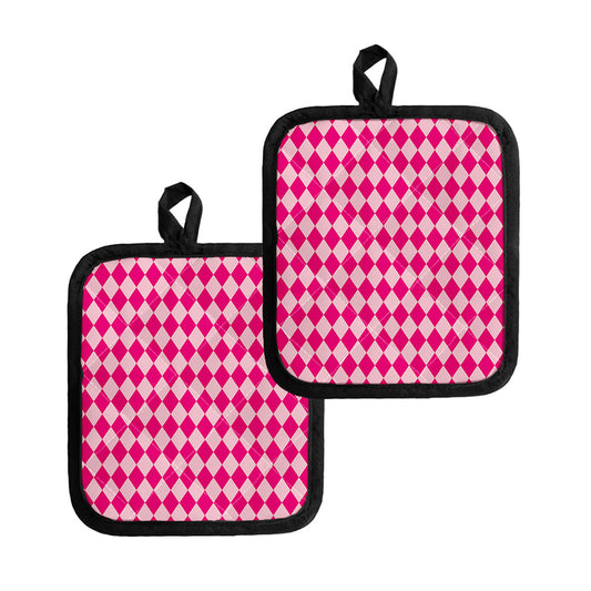 Pink Harlequin Pattern Print Pot Holders