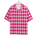 Pink Harlequin Pattern Print Rayon Hawaiian Shirt