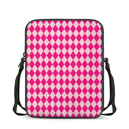 Pink Harlequin Pattern Print Rectangular Crossbody Bag