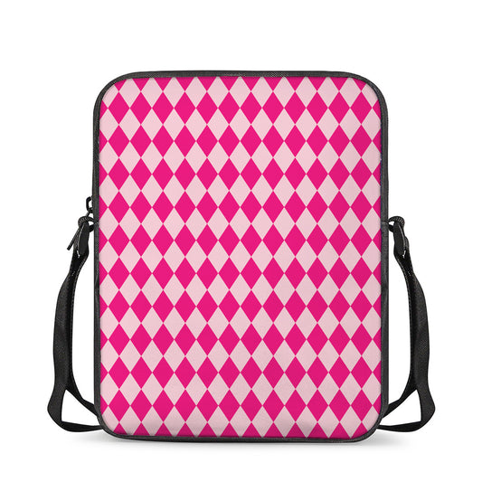 Pink Harlequin Pattern Print Rectangular Crossbody Bag