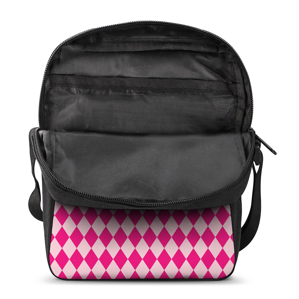Pink Harlequin Pattern Print Rectangular Crossbody Bag