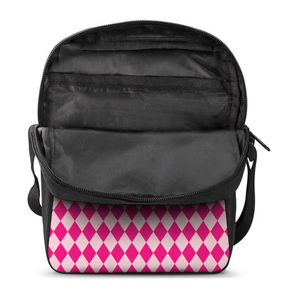 Pink Harlequin Pattern Print Rectangular Crossbody Bag