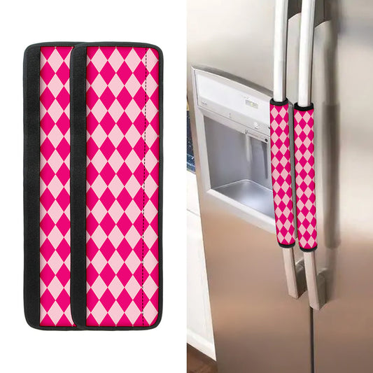 Pink Harlequin Pattern Print Refrigerator Handle Covers