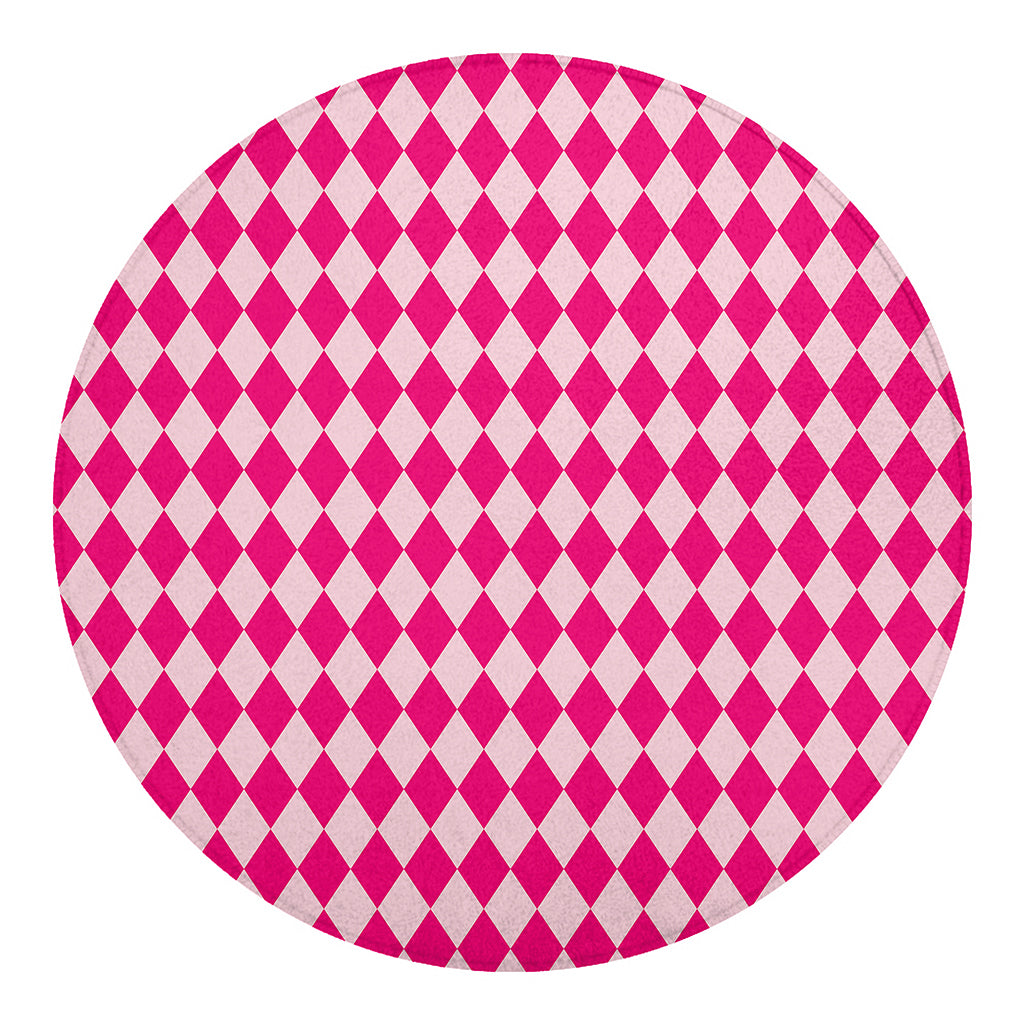 Pink Harlequin Pattern Print Round Blanket