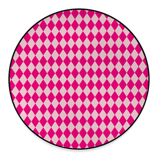 Pink Harlequin Pattern Print Round Floor Mat