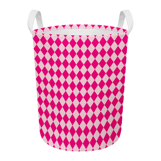 Pink Harlequin Pattern Print Round Laundry Basket