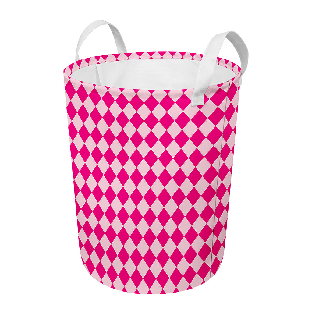 Pink Harlequin Pattern Print Round Laundry Basket