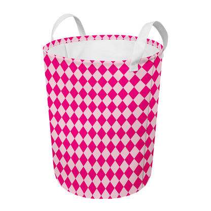 Pink Harlequin Pattern Print Round Laundry Basket