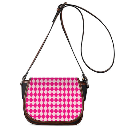 Pink Harlequin Pattern Print Saddle Bag