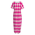 Pink Harlequin Pattern Print Short Sleeve Long Nightdress
