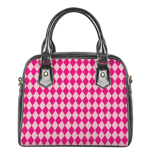 Pink Harlequin Pattern Print Shoulder Handbag