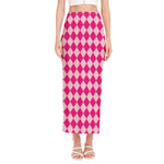 Pink Harlequin Pattern Print Side Slit Maxi Skirt