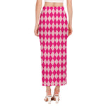 Pink Harlequin Pattern Print Side Slit Maxi Skirt