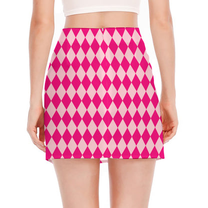 Pink Harlequin Pattern Print Side Slit Mini Skirt