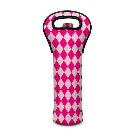 Pink Harlequin Pattern Print Single Neoprene Wine Tote