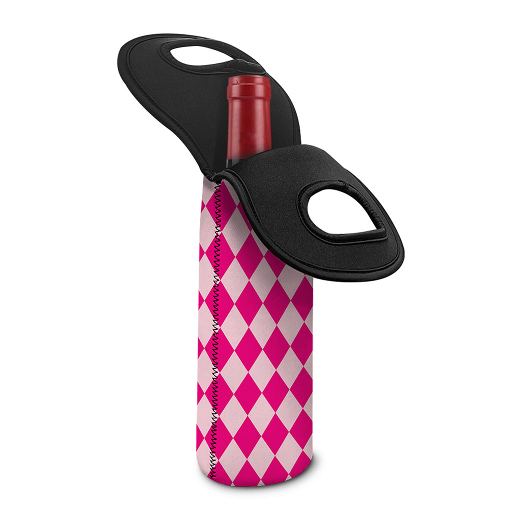 Pink Harlequin Pattern Print Single Neoprene Wine Tote