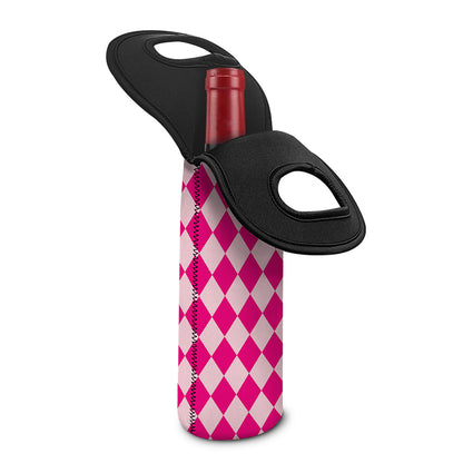 Pink Harlequin Pattern Print Single Neoprene Wine Tote