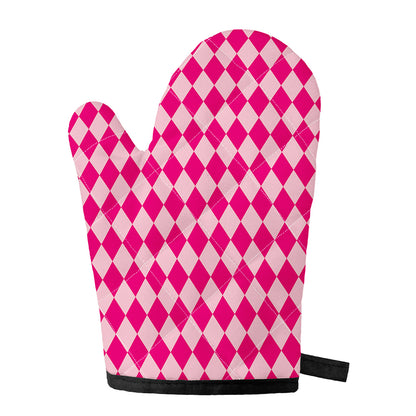 Pink Harlequin Pattern Print Single Oven Mitt
