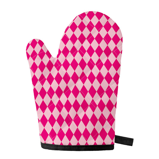 Pink Harlequin Pattern Print Single Oven Mitt
