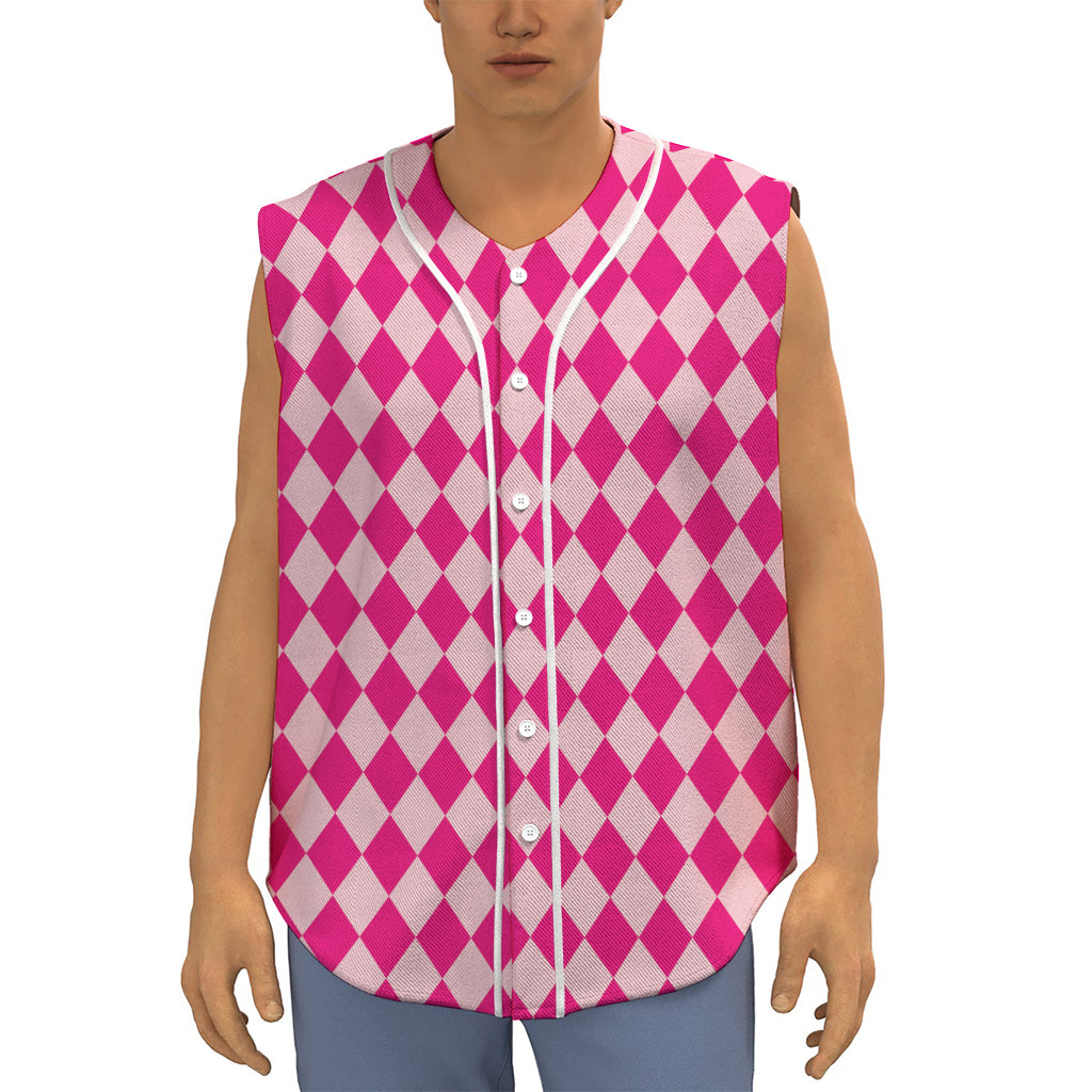 Pink Harlequin Pattern Print Sleeveless Baseball Jersey