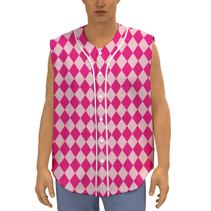Pink Harlequin Pattern Print Sleeveless Baseball Jersey