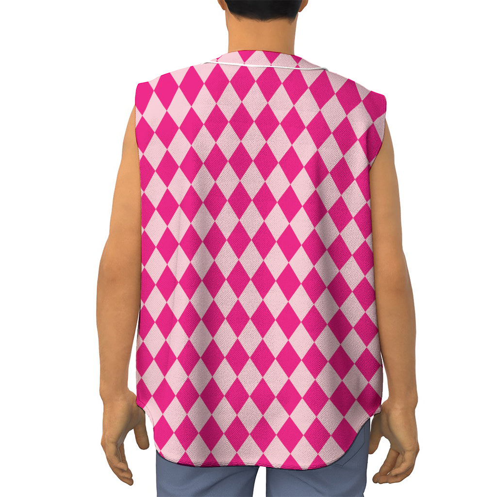 Pink Harlequin Pattern Print Sleeveless Baseball Jersey