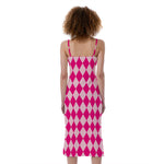 Pink Harlequin Pattern Print Slim Fit Midi Cami Dress